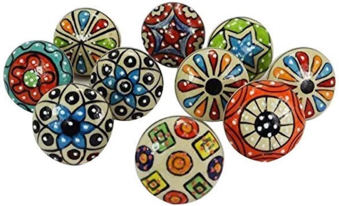 DORPMARKET 10 Pieces Set Dotted Ceramic Cabinet Colorful Knobs Furniture Handle Drawer Pulls