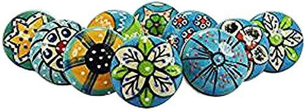 DORPMARKET 10 Pieces Set of Sky Blue Color Ceramic Knobs Drawer Pulls with Different Design & Chrome Hardware