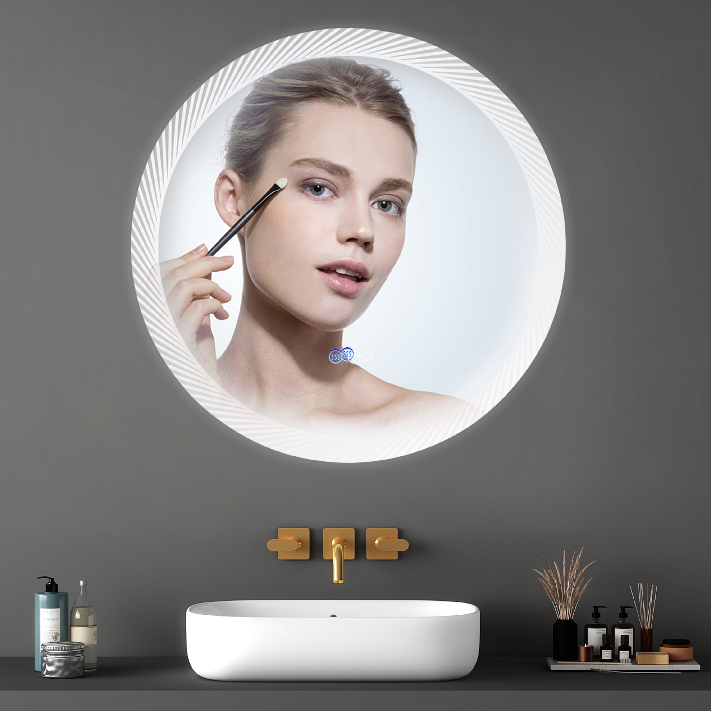 DORROM 24" Wall-Mounted Round Vanity Mirror with Dimmable LED, 2700K ...