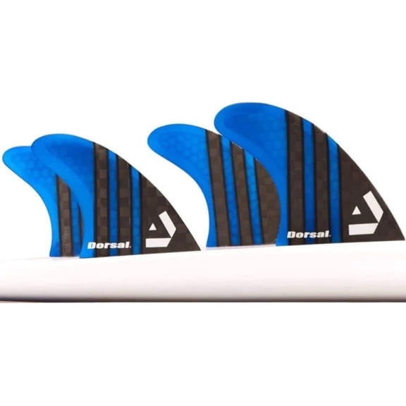 DORSAL Surfboard Fins Quad 4 Set FCS Compatible Blue Medium Carbon Fiber with Honeycomb Hexcore