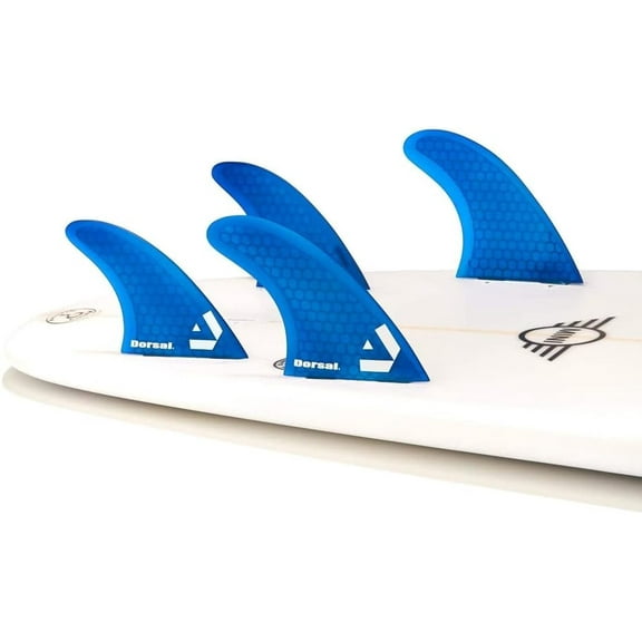 DORSAL Surfboard Fins Quad 4 Set FCS Compatible Blue Medium Fiberglass with Honeycomb Hexcore