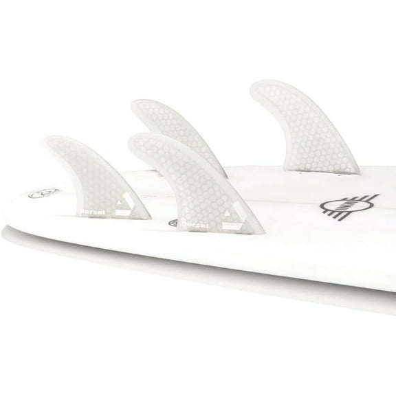 DORSAL Surfboard Fins Quad 4 Set FCS Compatible White Medium Fiberglass with Honeycomb Hexcore