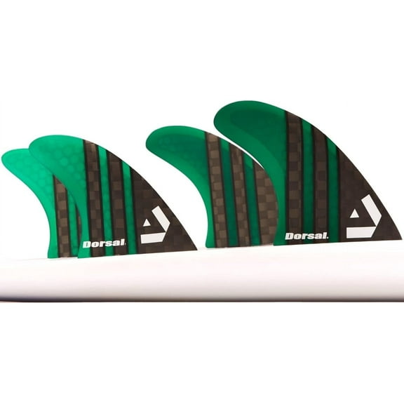 DORSAL Surfboard Fins Quad 4 Set Future Compatible Green Medium Carbon Fiber with Honeycomb Hexcore