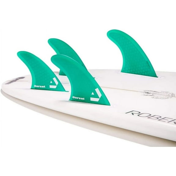 DORSAL Surfboard Fins Quad 4 Set Future Compatible Green Medium Fiberglass with Honeycomb Hexcore