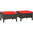 thumbnail image 1 of DORTALA 2 Piece Patio Wicker Ottomans, Square Ottoman Foot Rest with Cushions, Outdoor Rattan Footstool for Couch, Chair, Red, 1 of 7