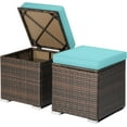 thumbnail image 1 of DORTALA 2 Pieces Patio Wicker Ottomans, Outdoor PE Rattan Side Table with Storage Cabinet, Cushions, Foot Rest for Couch, Chair, Turquoise, 1 of 14