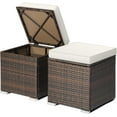 thumbnail image 1 of DORTALA 2 Pieces Patio Wicker Ottomans, Outdoor PE Rattan Side Table with Storage Cabinet, Cushions, Foot Rest for Couch, Chair, White, 1 of 7