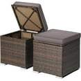 thumbnail image 1 of DORTALA 2 Pieces Patio Wicker Ottomans, Outdoor PE Rattan Side Table with Storage Cabinet, Cushions, Foot Rest for Couch, Chair, Grey, 1 of 7