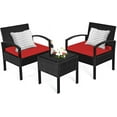 thumbnail image 1 of DORTALA 3 Pieces Patio Furniture Set, Outdoor Rattan Conversation Set with Cushions & Coffee Table, Wicker Furniture Set for Garden Balcony Backyard Poolside, Red, 1 of 7