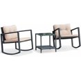 thumbnail image 1 of DORTALA 3 Pieces Patio Furniture Set, Rattan Rocking Chair and Glass Coffee Table with Cushions, Outdoor Wicker Conversation Bistro Set of 3 for Backyard Poolside, Beige, 1 of 14