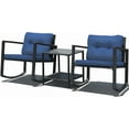 thumbnail image 1 of DORTALA 3 Pieces Patio Furniture Set, Rattan Rocking Chair and Glass Coffee Table with Cushions, Outdoor Wicker Conversation Bistro Set of 3 for Backyard Poolside, Navy, 1 of 7