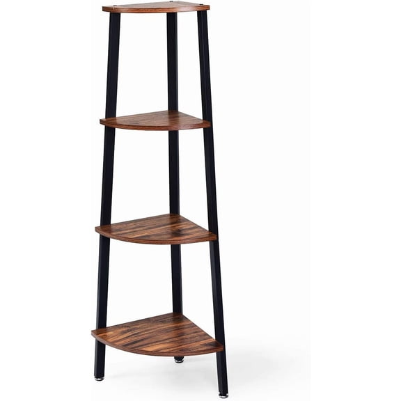 DORTALA 4-Tier Industrial Corner Shelf, Corner Ladder Bookcase w/Open Shelves & Leveling Feet, Freest&ing  St&, Utility Display Shelf for Living Room, Study, Office, Rustic Brown