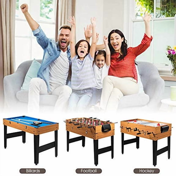 DORTALA 48'' 3-in-1 Multi Game Table, Combo Game Table w/Soccer, Billiard, Slide Hockey, Fun Wooden Game Table for Home, Game Rooms, Arcades, Bars, Parties, Family Night
