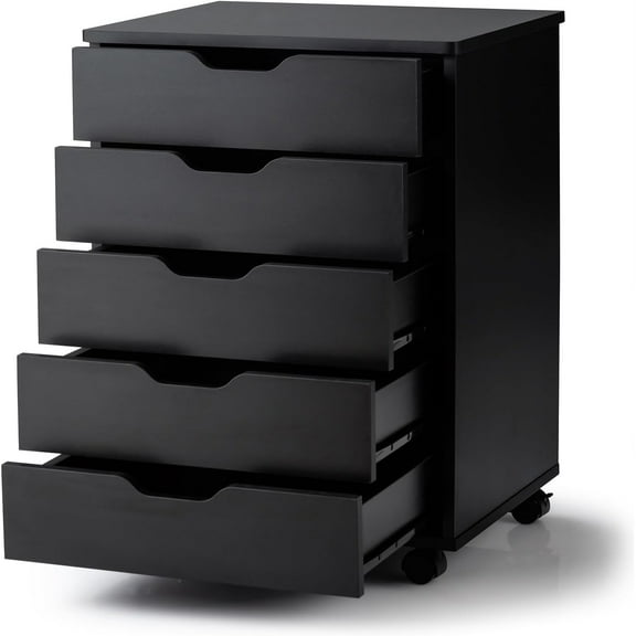 DORTALA 5 Drawer Chest File Cabinet with Wheels, Versatile Mobile Under Desk Office Storage Cabinet, Wood Filing Cabinet for Home Office