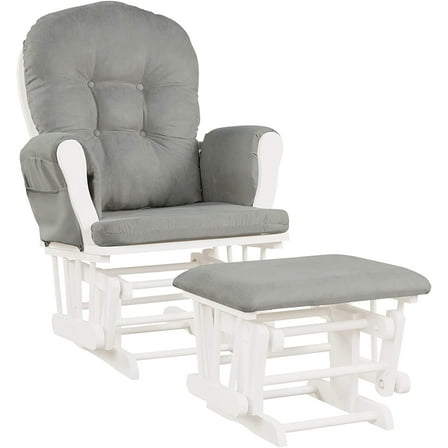 DORTALA Baby Glider Rocker w/Ottoman, Multi-Position Glider w/Cleanable Upholstered, Smooth Rocking Motion, Nursery Glider & Ottoman Sets for Nursing Baby, Reading, Light Gray