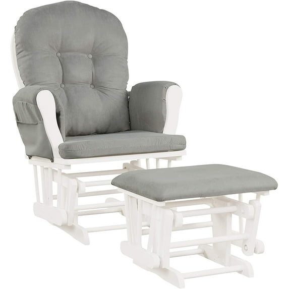 DORTALA Baby Glider Rocker w/Ottoman, Multi-Position Glider w/Cleanable Upholstered, Smooth Rocking Motion, Nursery Glider & Ottoman Sets for Nursing Baby, Reading, Light Gray