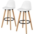 thumbnail image 1 of DORTALA Bar Stools Set of 2, Modern Armless Kitchen Island Stool w/Soft PU Leather Seat, Beech Wood Counter Height Chair w/Round Metal Footrest & Curved Backrest for Bistro, Dining Hall (White), 1 of 7