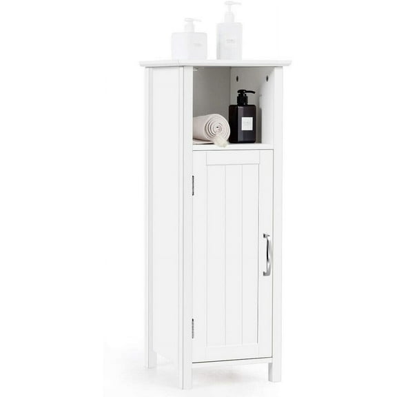 DORTALA Bathroom Floor Storage Cabinet w/Single Door Adjustable Shelf, Bathroom Storage Organizer Toiletries, Suitable for Kitchen, Bathroom, Living Room (White)