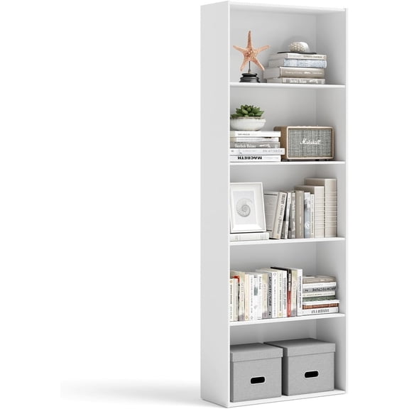 DORTALA Bookcase 5-Shelf Multi-Functional Modern Wood Storage Display Open Bookshelf for Home Office, White