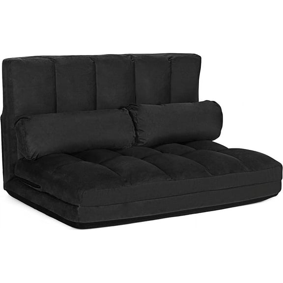 DORTALA Foldable Floor Sofa, 6-Position Adjustable Lounge Couch with 2 Pillows & Suede Cloth Cover, Modern Lounge Mattress Video Gaming Lazy Couch, Suede Floor Seating Sofa, 71" x 44.5", Black
