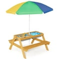 thumbnail image 1 of DORTALA Kids Picnic Table, 3-in-1 Water & Sand Activity Table with Height Adjustable Umbrella & Removable Tabletop, Outdoor Wooden Bench & Table Set for Toddler, for Garden, Yard & Patio, Natural, 1 of 14
