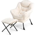 thumbnail image 1 of DORTALA Modern Lazy Chair with Ottoman, Single Sofa Chair w/Side Pocket and Armrests, Soft Upholstered Modern Leisure Chairs Set, Suitable for Living Room, Bedroom, Beige, 1 of 14