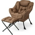 thumbnail image 1 of DORTALA Modern Lazy Chair with Ottoman, Single Sofa Chair w/Side Pocket and Armrests, Soft Upholstered Modern Leisure Chairs Set, Suitable for Living Room, Bedroom, Brown, 1 of 14