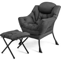 DORTALA Modern Lazy Chair with Ottoman, Single Sofa Chair w/Side Pocket and Armrests, Soft Upholstered Modern Leisure Chairs Set, Suitable for Living Room, Bedroom, Grey