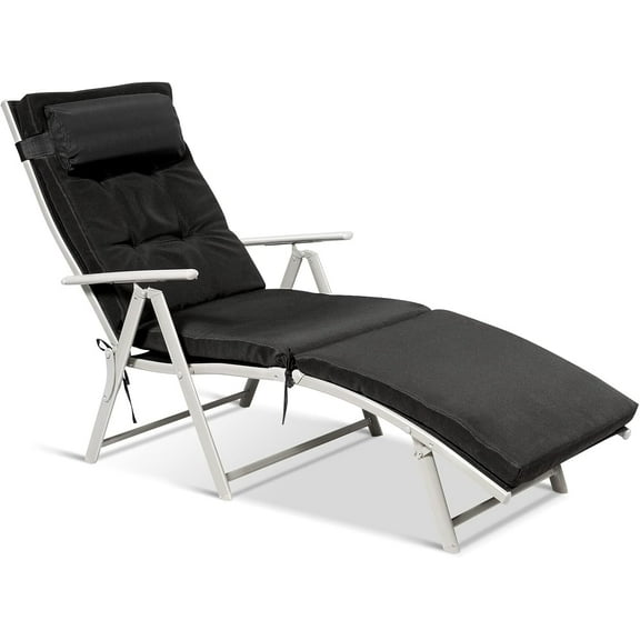 DORTALA Outdoor Folding Chaise Lounge Chair, Lightweight Portable Recliner Chair with Pillow, 7 Adjustable Backrest Positions for Patio, Yard, Poolside, Black