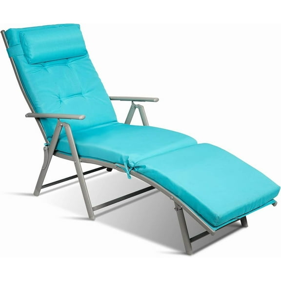 DORTALA Outdoor Folding Chaise Lounge Chair, Lightweight Recliner Chair w/Portable Design and 7 Adjustable Backrest Positions, Outdoor Reclining Beach w/Pillow for Patio, Yard, Poolside, Turquoise