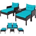 thumbnail image 1 of DORTALA Outdoor Rattan Furniture Set – 5 Piece Patio Conversation Group with Cushions, Glass Table, Ottomans and Chairs for Backyard or Balcony, 1 of 7