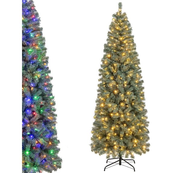7.5 Ft Pre-Lit Pencil Christmas Tree With 400 Warm White LED Lights – Simple & Festive