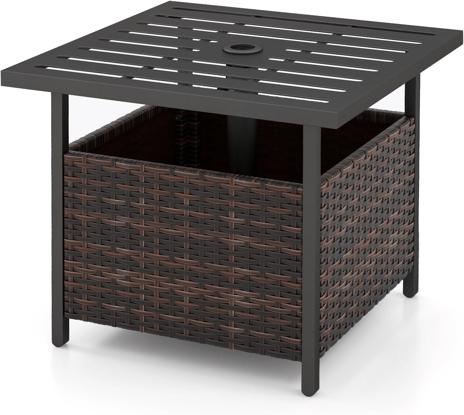 DORTALA Rattan Wicker Umbrella Square Side Table Outdoor Stand Garden ...