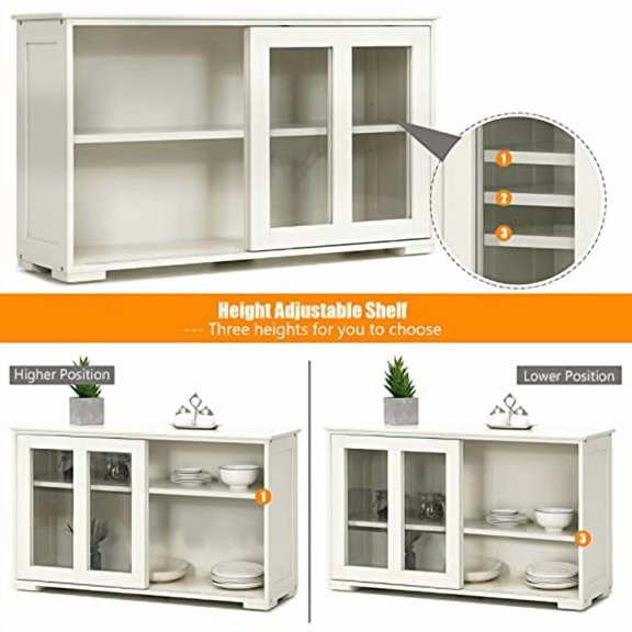 DORTALA Sideboard Buffet Storage Cabinet, Storage Sideboard w/ 2 Sliding Glass Doors, Adjustable Shelf, Stackable Buffet Server for Kitchen,Dining Room,Living Room,Entryway, White