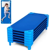 DORTALA Toddler Daycare Cots, Pack of 6, Stackable Sleeping Cots for Kids w/Easy Lift Corners, Children Nap Cots for Nursery, Preschool, Classroom, Naptime, Dark Blue