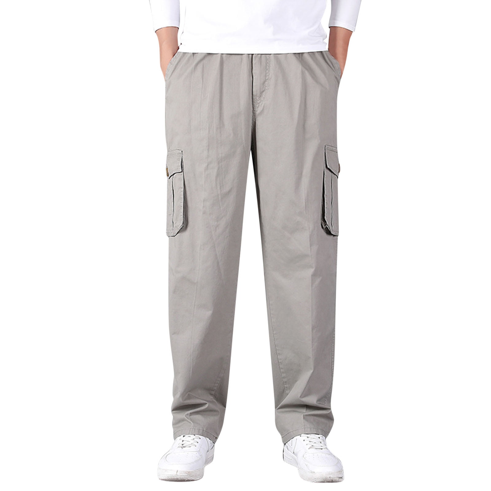 DOSAU Cargo Pants for Men Drawstring Relaxed Fit Hiking Pants Solid