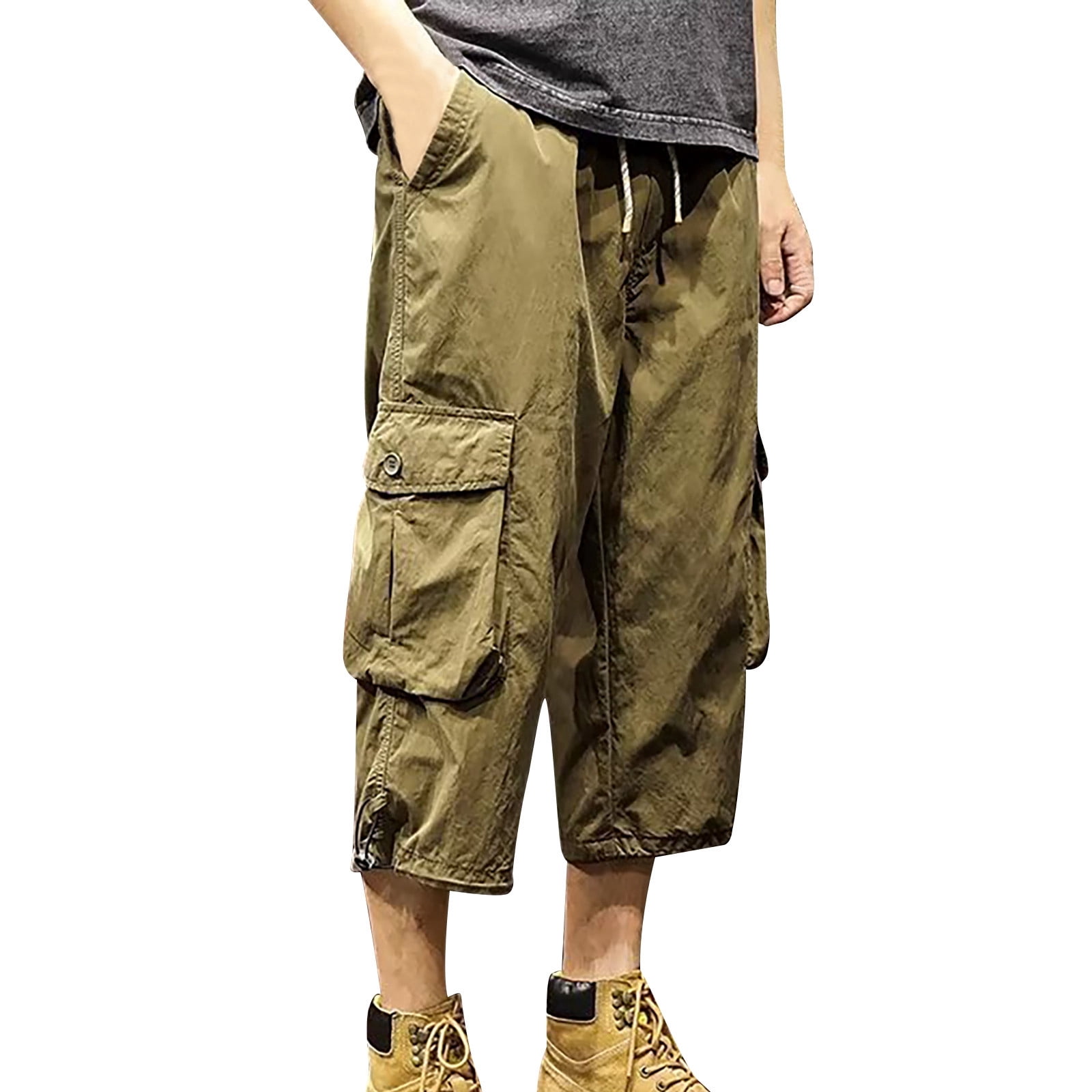 DOSAU Cargo Pants for Men Drawstring Relaxed Fit Hiking Pants Street