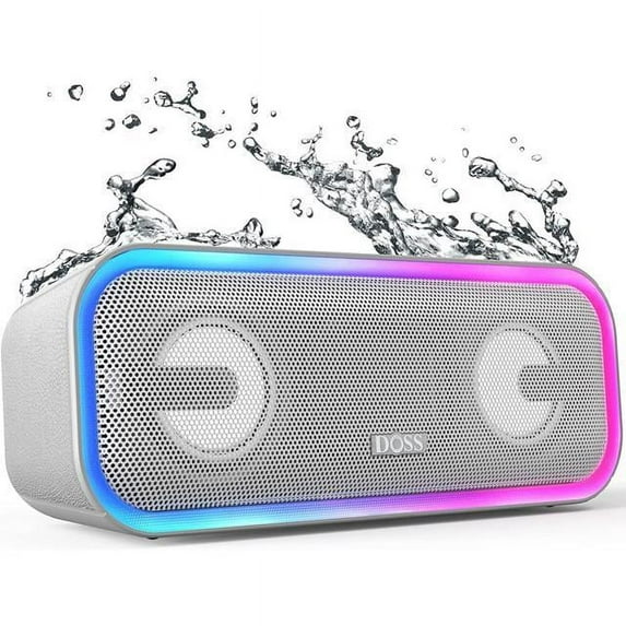 DOSS Grey Wireless Bluetooth Speaker, 15Hrs Long Playtime, 24W Impressive Sound with Booming Bass, IPX6 Waterproof, Wireless Stereo Pairing, Mixed Colors Lights, 66 FT Connectivity