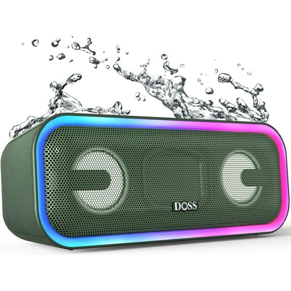 DOSS Touch Wireless Bluetooth Pairing Speaker with 24W HD Stereo Sound, Punchy Bass, IPX7 Waterproof, 24H Playtime, Multi-Colors Lights, Speaker for Home,Outdoor-Green