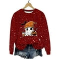 thumbnail image 1 of DOSUKRAI Halloween Crewneck Sweatshirt Women 2025 Cute Fall Oversized Ghost Graphic Spooky Long Sleeve Funny Pullover Red,S, 1 of 9