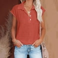 thumbnail image 1 of DOSUKRAI Linen Shirts for Women,Summer Womens Button Down Cotton Linen Shirts V Neck Cap Sleeve Tank Blouses Loose Collared Shirt Casual Work Tops Orange,S, 1 of 6