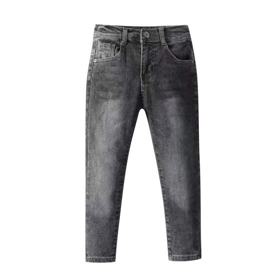 DOSUKRAI Slim Fit Jeans for Boys,Kids Straight Leg Slim Fit Elastic Waist Denim Pants Button Closure Trousers with 5Pocket 2-10 Years Todays Daily Deals Gray,9 Years