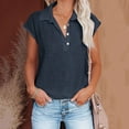 thumbnail image 1 of DOSUKRAI Women's Linen Shirt Beach,Summer Womens Button Down Cotton Linen Shirts V Neck Cap Sleeve Tank Blouses Loose Collared Shirt Casual Work Tops Navy,M, 1 of 6