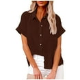 thumbnail image 1 of DOSUKRAI Women's Plus Size Linen Tops,Womens Short Sleeve Button up Shirts Summer Cotton Linen Blouse V Neck Collared Tops Loose Casual Ladies Clothes Brown,XXXL, 1 of 5