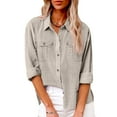 thumbnail image 1 of DOSUKRAI Womens Linen Shirts and Blouses,Cotton Linen Button Down Shirts for Women Long Sleeve Collared Work Blouse Trendy Loose Fit Summer Tops with Pocket Khaki,M, 1 of 8