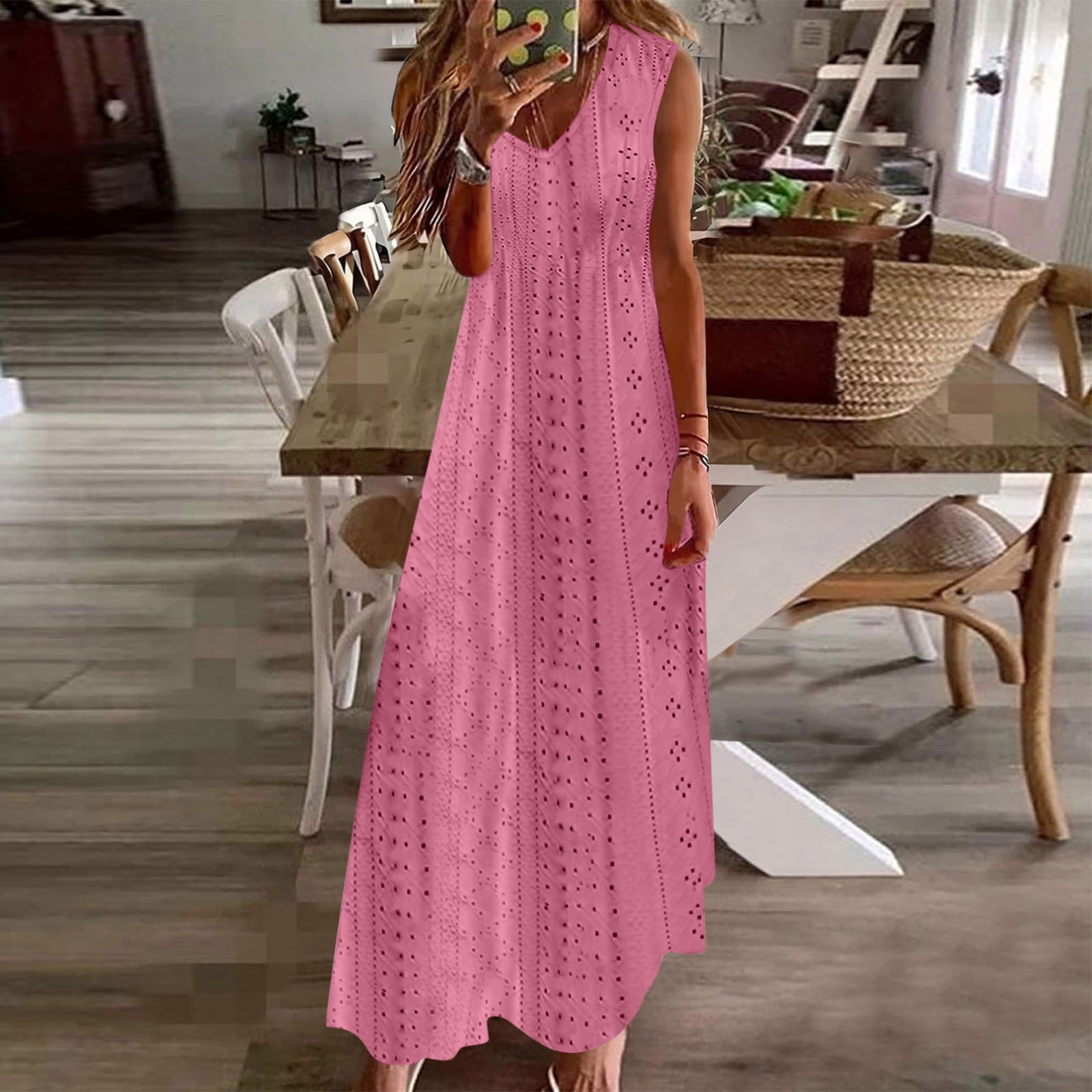 Stylish Pink Eyelet Maxi Dress Stylish Pink Eyelet Maxi Dress