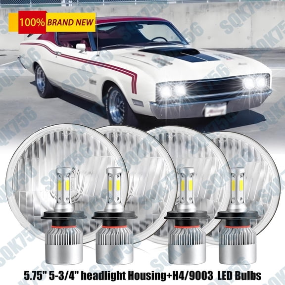 DOT 4PCS for Mercury 5 3/4" 5.75" LED Headlights Angel Eyes High Low Beam