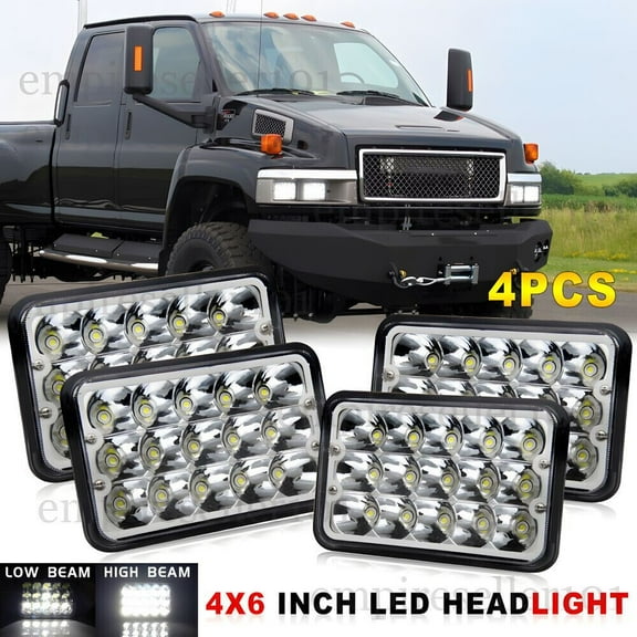 DOT 4pcs 4X6" LED Headlights Hi/Lo DRL Fit Chevy G10 G20 G30 C4500 C5500 Kodiak