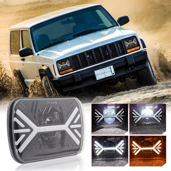 DOT 5X7" 7X6" LED Headlight Turn signal DRL Projector Compatible with Jeep Cherokee XJ/YJ/MJ