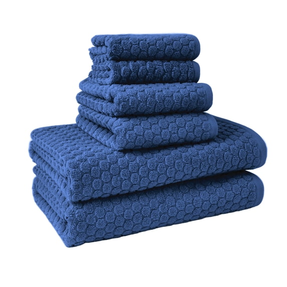 Beautiful by Drew Barrymore 6-Piece Dot Bath Towel Set, 100% Cotton, Nightshadow Blue